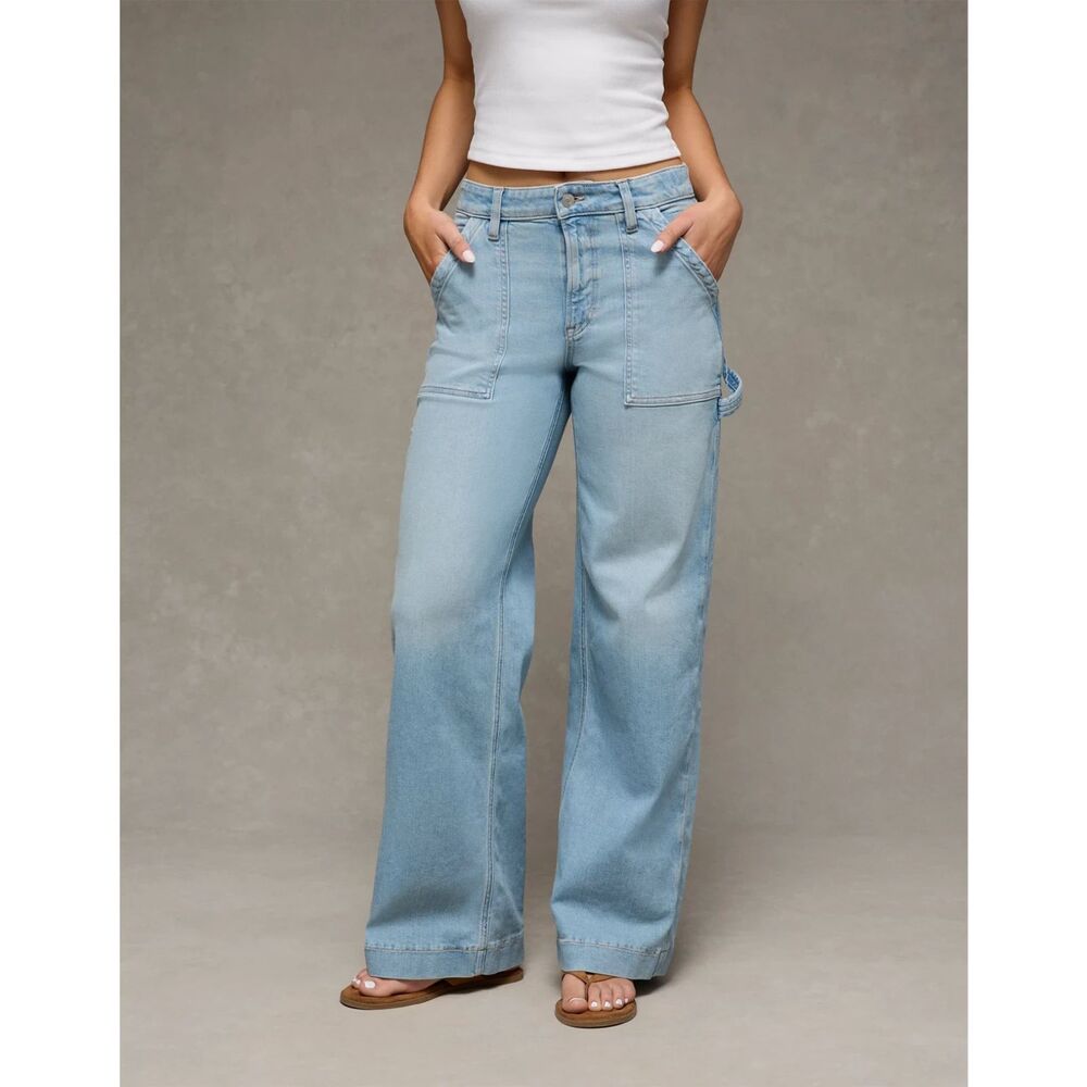 American Eagle Dreamy Drape Stretch Super High-Waisted Baggy Wide-Leg Jeans 14R